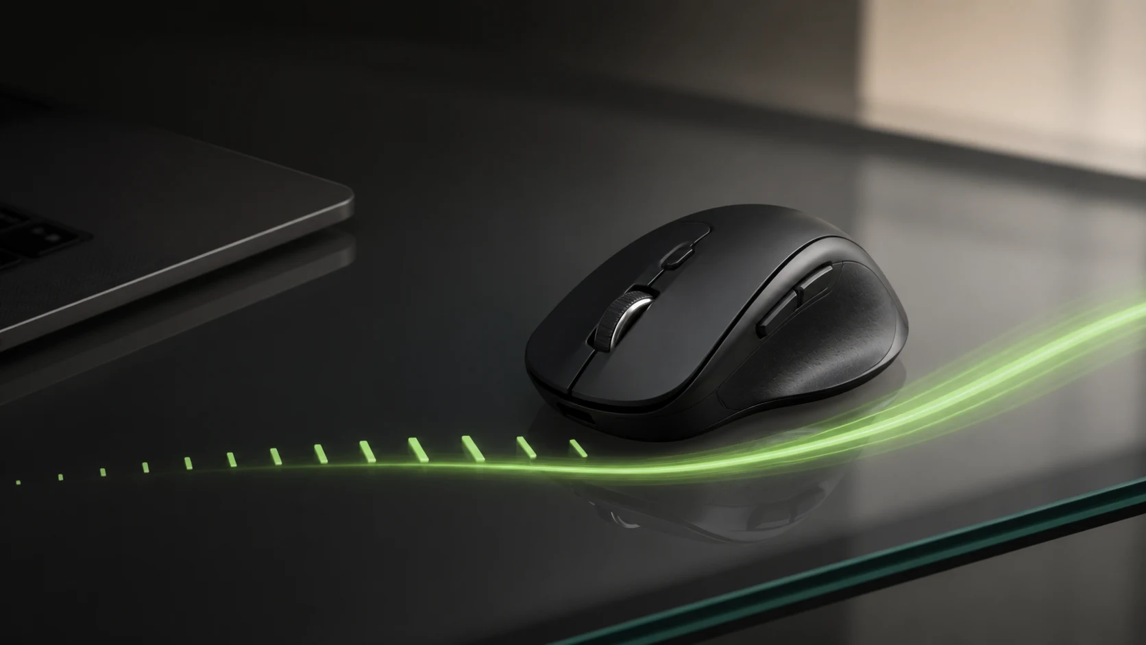 A third-party mouse wheel transitioning from discrete steps to smooth scrolling on a Mac