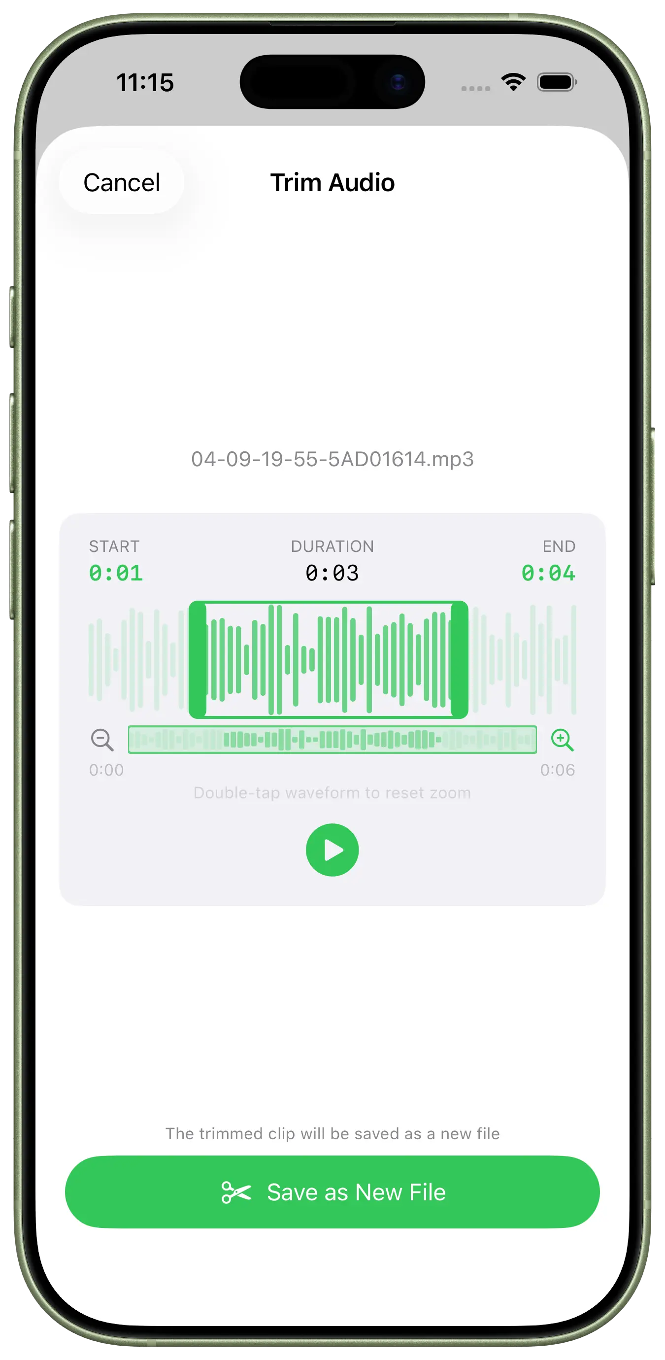 Wellenform beim Audioschnitt in 2MP3