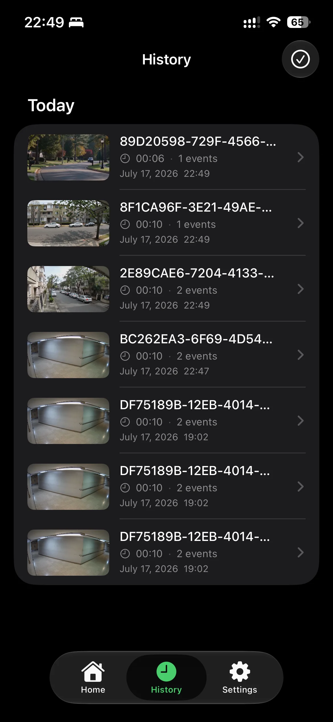 MoFind iPhone-historikliste med gemte bevægelsesscanninger