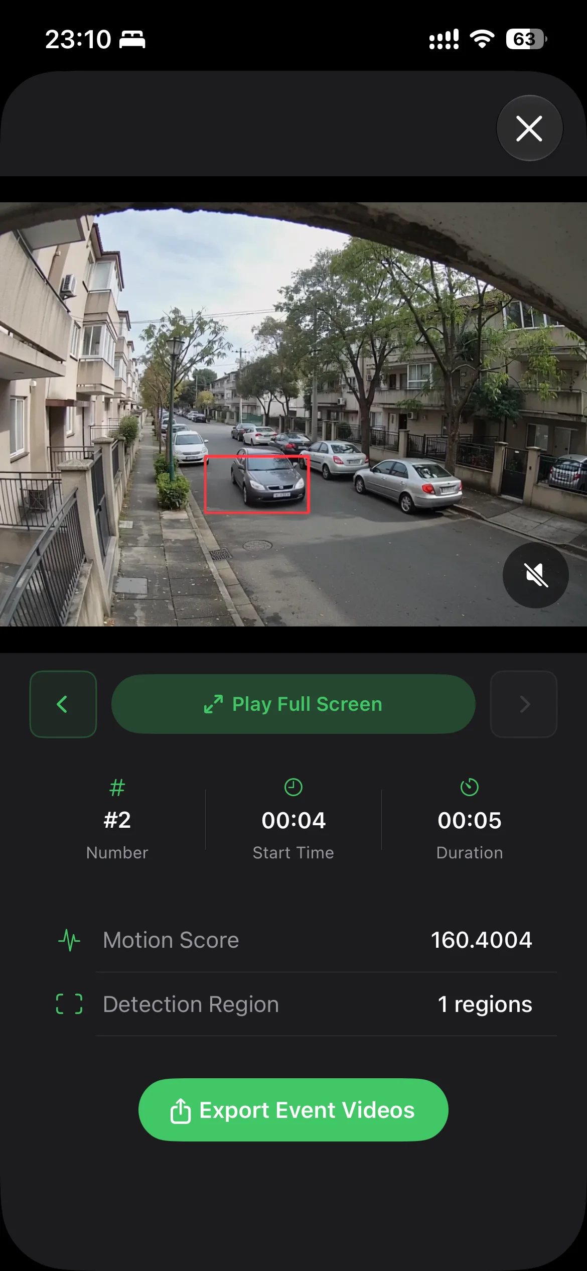 Anteprima dell'evento di movimento per iPhone con MoFind con un'auto evidenziata
