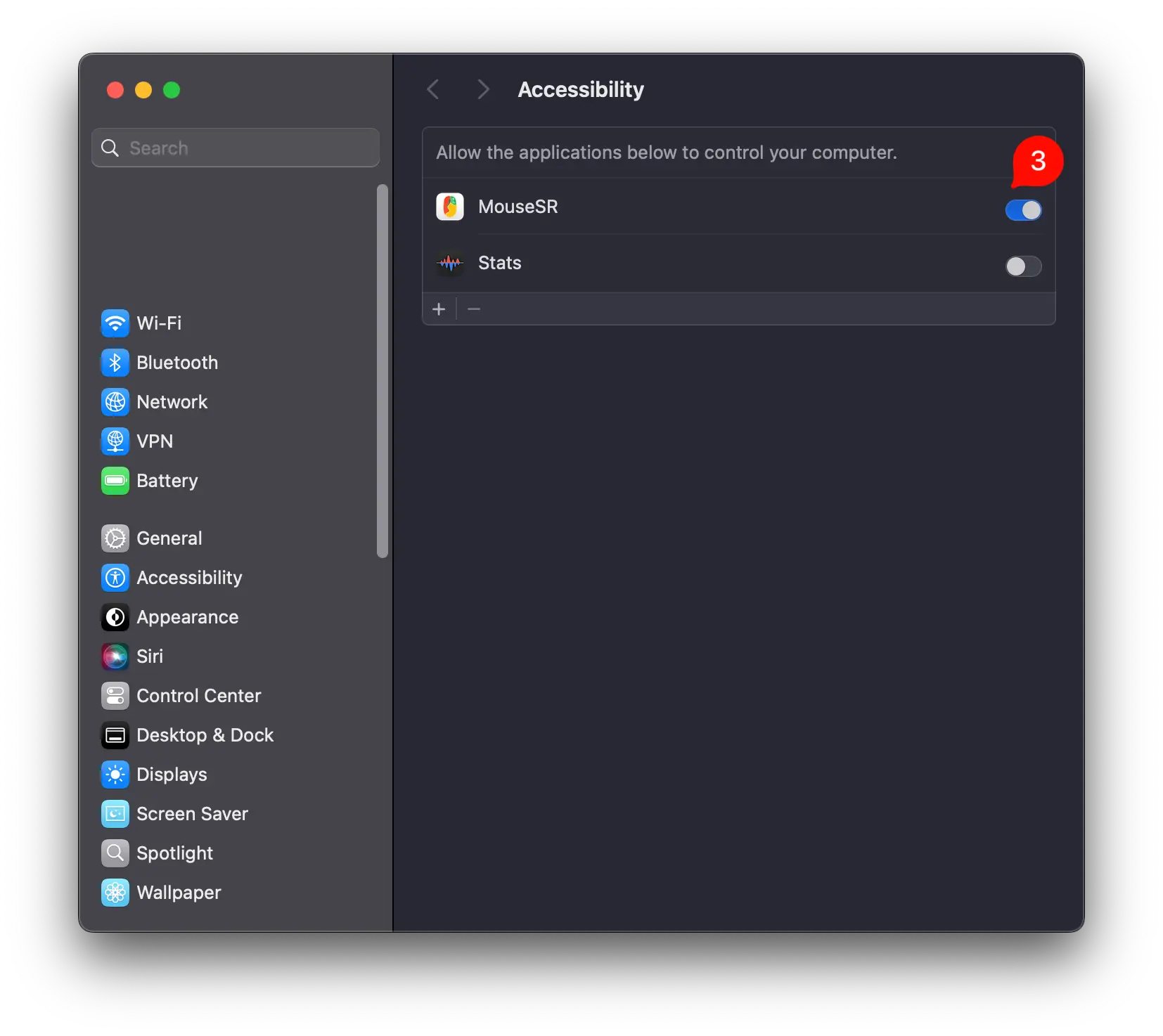 Allowing Mouse SR in macOS Accessibility settings