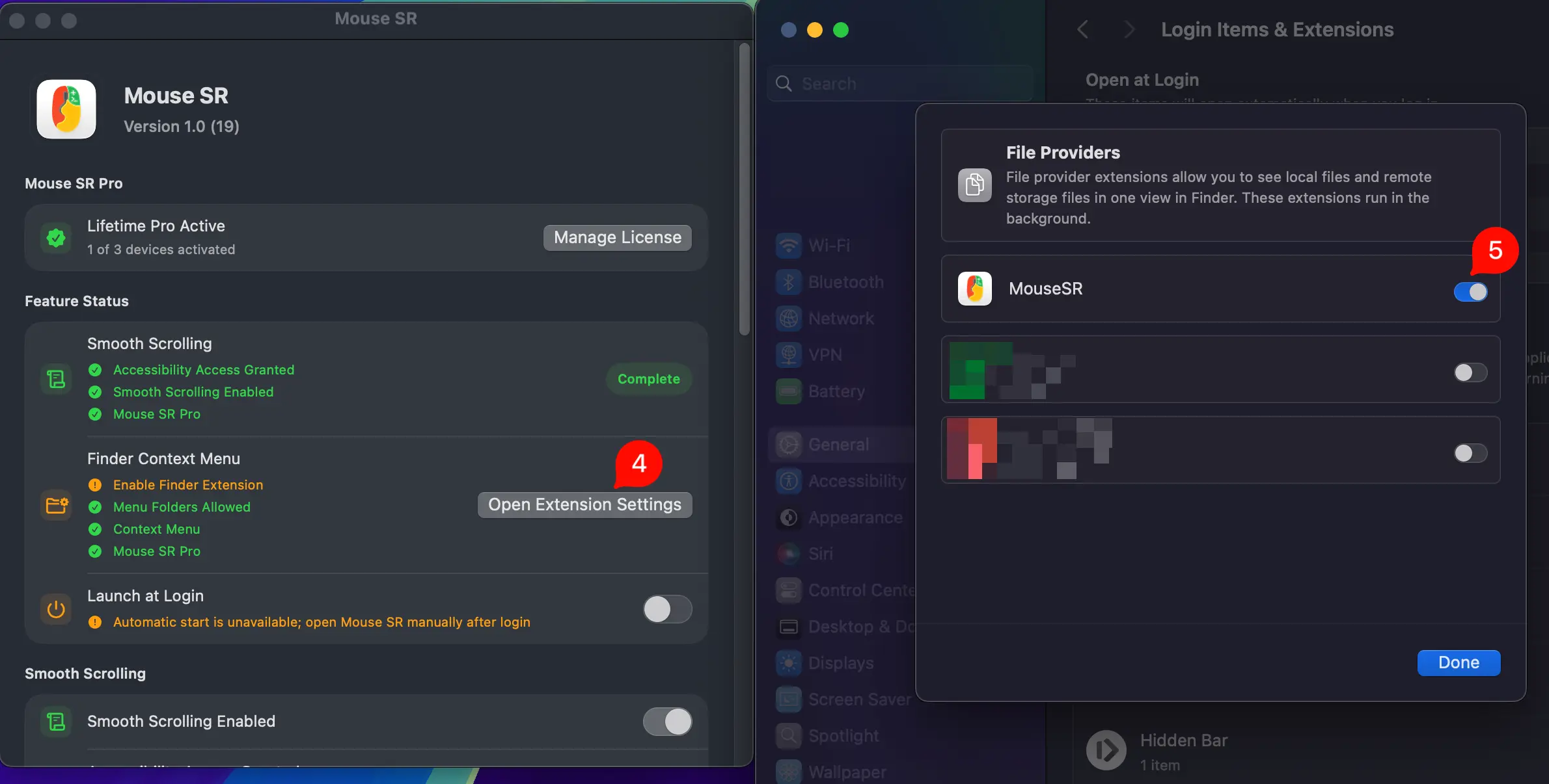 Opening extension settings from Mouse SR and turning on the Mouse SR Finder extension